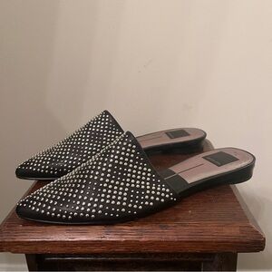 Dolce Vita Elvah Black Studded Leather Pointed Toe Flat Mules